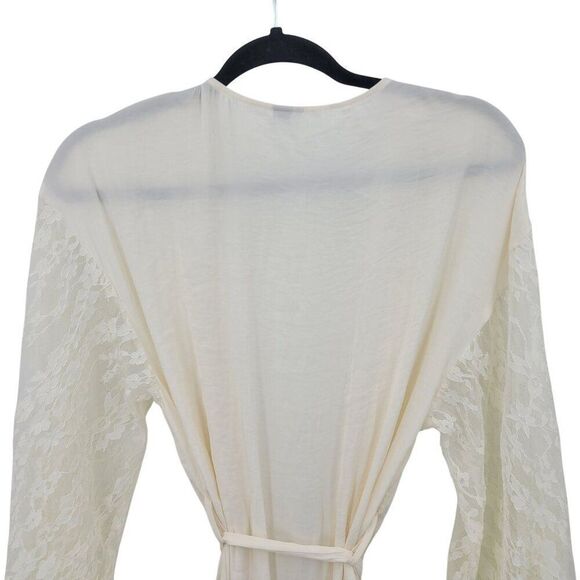 Vintage-Inspired Cream Robe Sz S Sheer Lace Kimono Sleeves Waist Tie Bridal - Picture 7 of 9